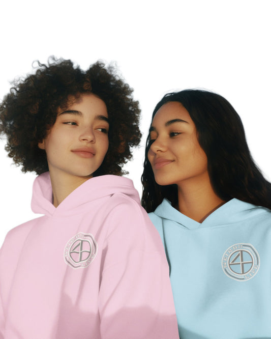 Models wearing pink and light blue Cudloy Logo Hoodies by Weirdo 4 Life
