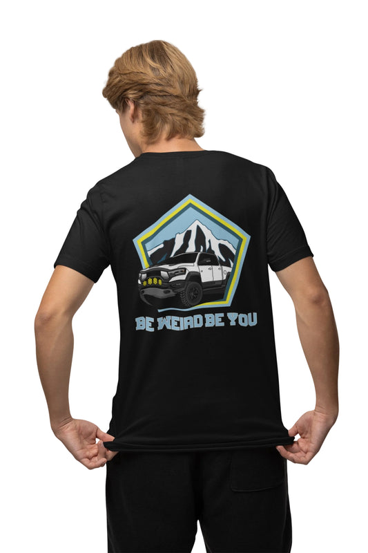 Model wearing the Off-road Truck graphic T-shirt by Weirdo 4 Life